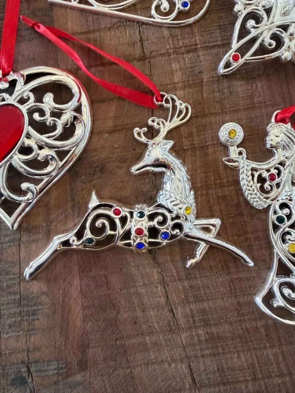 Lenox Sparkle & Scroll Multi-Crystal Ornament Collection Set Of 5 Silver Plated
